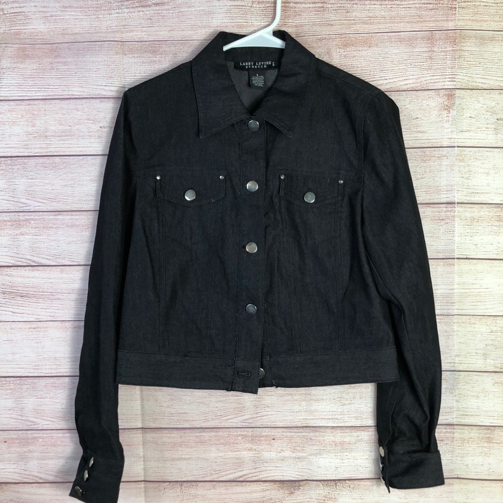 Larry Levine Stretch Black Denim Jacket Small‎